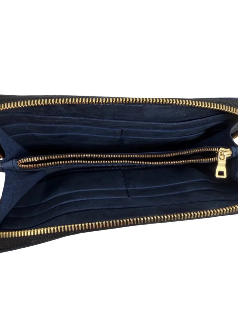 Portland Leather Goods AP Navy Blue Leather Accordion Zip Around Wallet Clutch